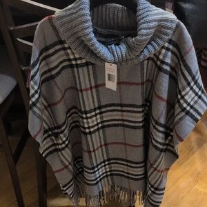 V. FRAAS Gray/Black/Red Plaid Poncho NWT